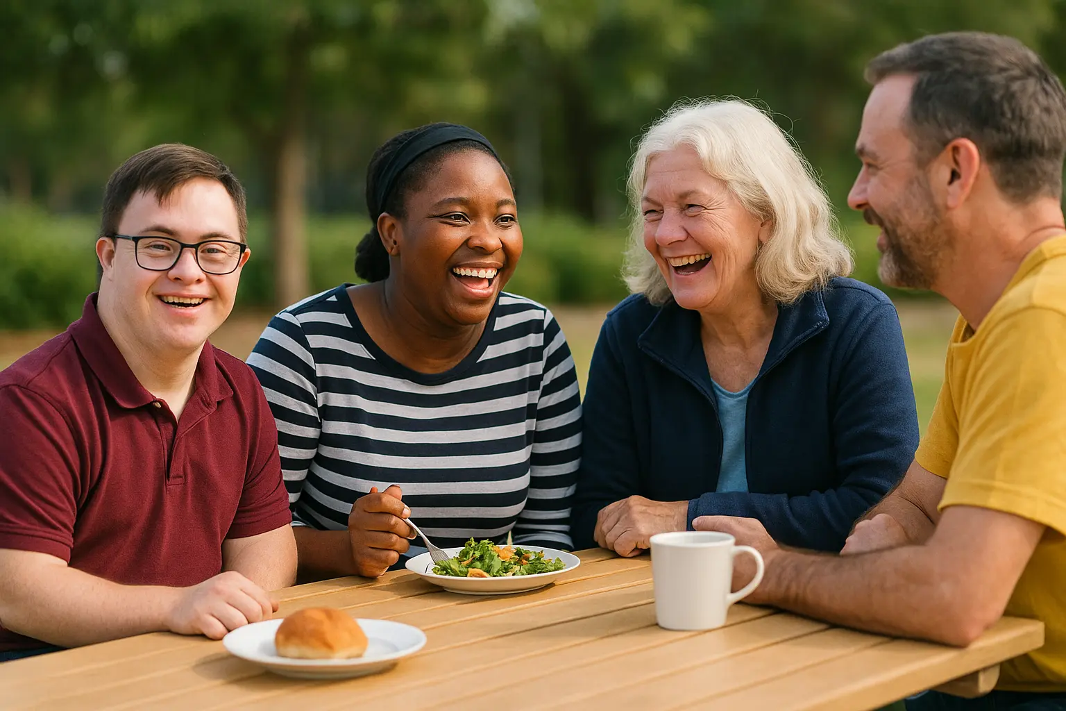 People sharing a meal and laughing