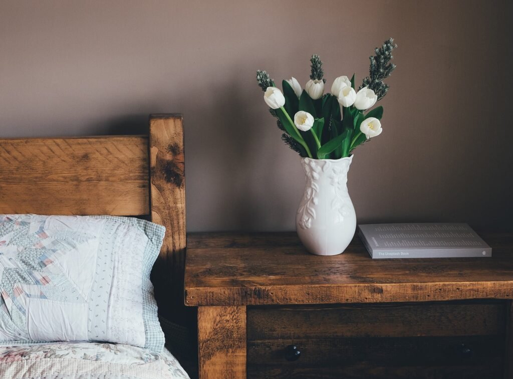 flowers on nightstand